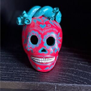 Hand-Painted Pink and Teal Day of the Dead Skull- about 3/4inches